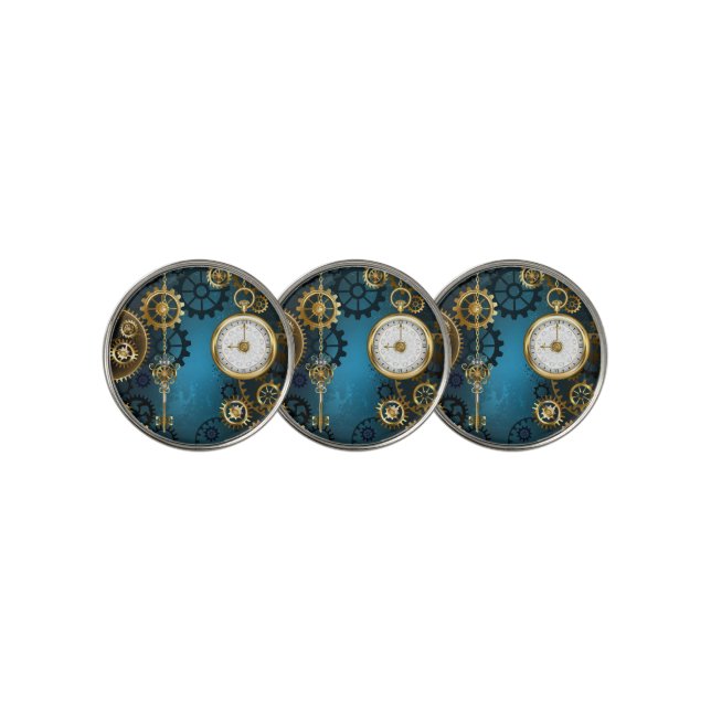 Steampun turquoise Background with Gears Golf Ball Marker (3 Up)