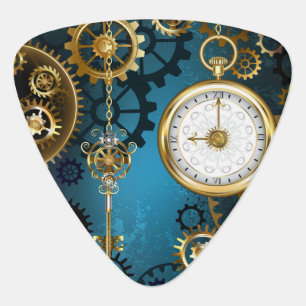 Steampun turquoise Background with Gears Guitar Pick