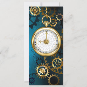 Steampun turquoise Background with Gears Invitation