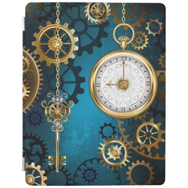 Steampun turquoise Background with Gears iPad Smart Cover (Front)