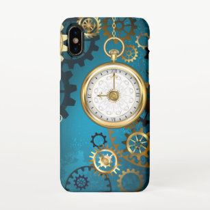 Steampun turquoise Background with Gears iPhone X Case