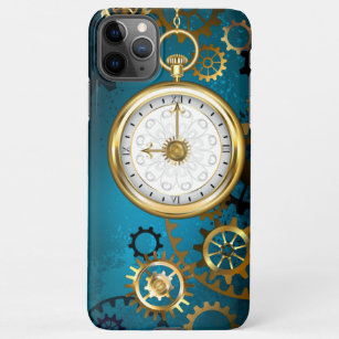 Steampun turquoise Background with Gears iPhone 11Pro Max Case
