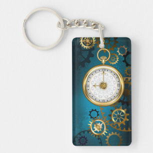 Steampun turquoise Background with Gears Keychain