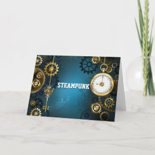 Steampun turquoise Background with Gears Letterpress Thank You Card