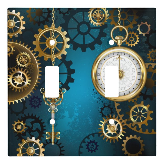 Steampun turquoise Background with Gears Light Switch Cover (Front)
