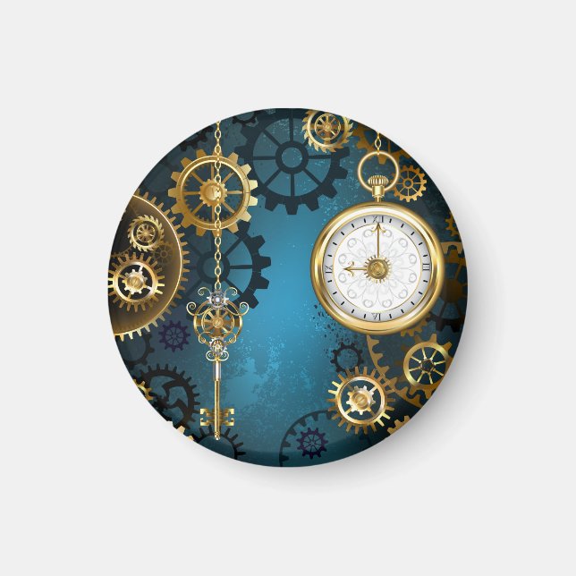 Steampun turquoise Background with Gears Magnet (Front)