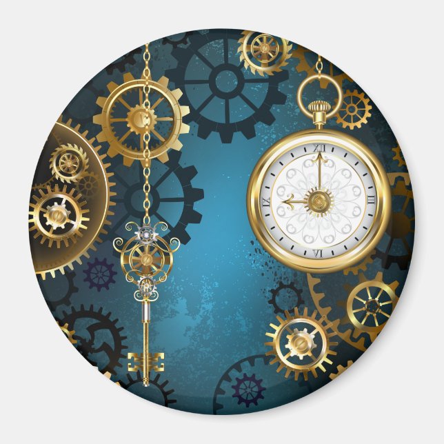 Steampun turquoise Background with Gears Magnet (Front)