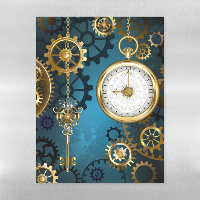 Steampun turquoise Background with Gears Magnetic Dry Erase Sheet (Vertical)