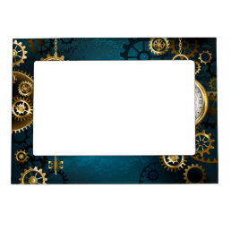 Steampun turquoise Background with Gears Magnetic Frame
