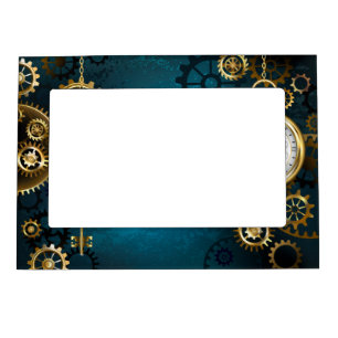 Steampun turquoise Background with Gears Magnetic Frame