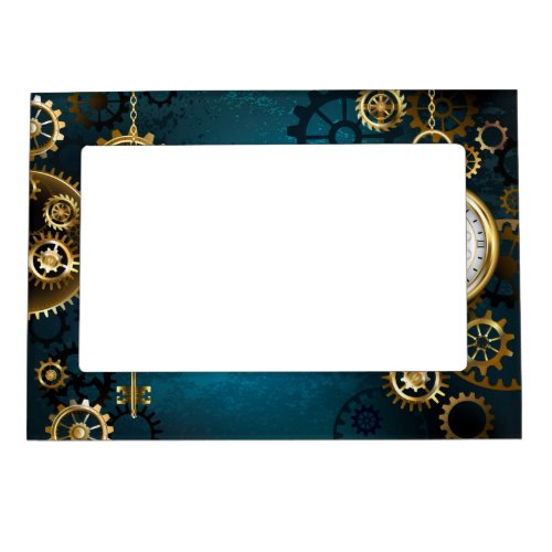 Steampun turquoise Background with Gears Magnetic Frame