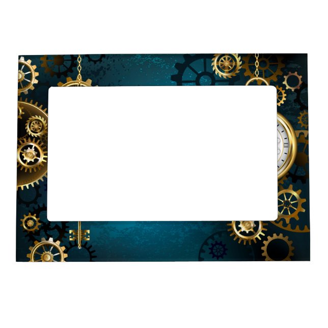 Steampun turquoise Background with Gears Magnetic Frame (Front)
