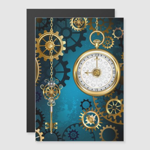 Steampun turquoise Background with Gears Magnetic Invitation