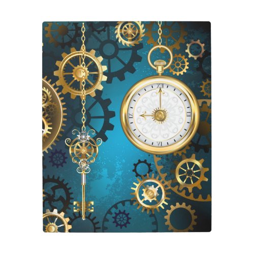 Steampun turquoise Background with Gears Metal Print