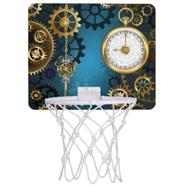 Steampun turquoise Background with Gears Mini Basketball Hoop (Front)
