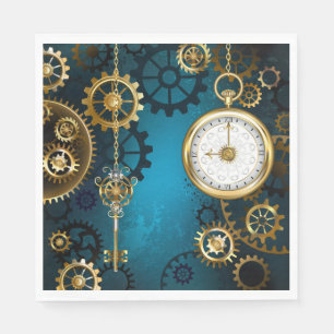 Steampun turquoise Background with Gears Napkins
