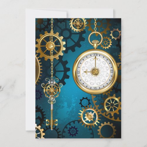 Steampun turquoise Background with Gears Note Card