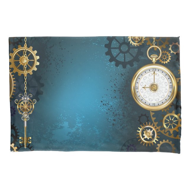 Steampun turquoise Background with Gears Pillow Case (Front)
