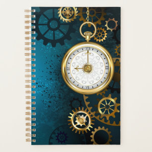 Steampun turquoise Background with Gears Planner