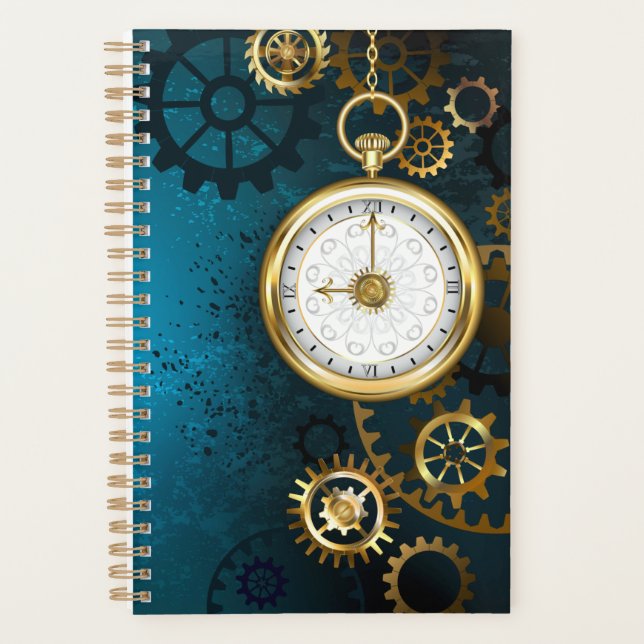 Steampun turquoise Background with Gears Planner (Front)
