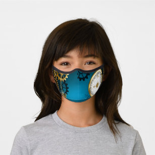 Steampun turquoise Background with Gears Premium Face Mask