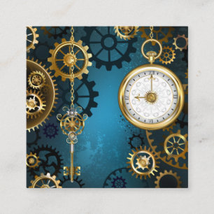 Steampun turquoise Background with Gears Referral Card