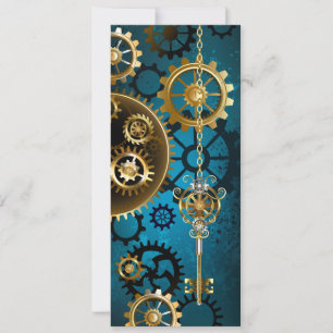 Steampun turquoise Background with Gears Save The Date