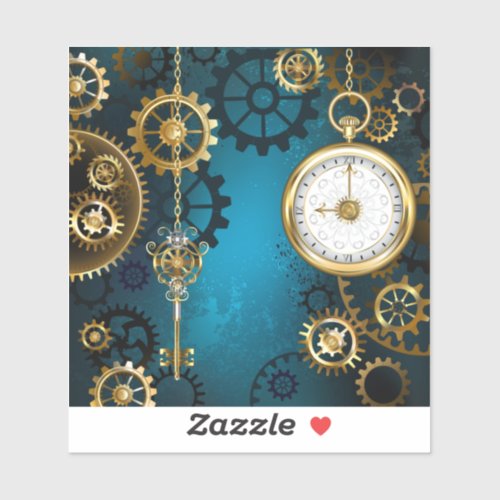 Steampun turquoise Background with Gears Sticker