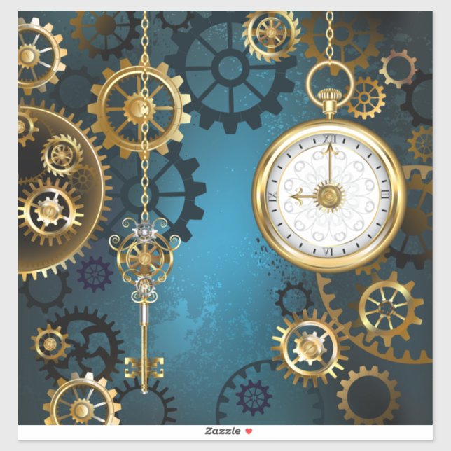 Steampun turquoise Background with Gears Sticker (Sheet)