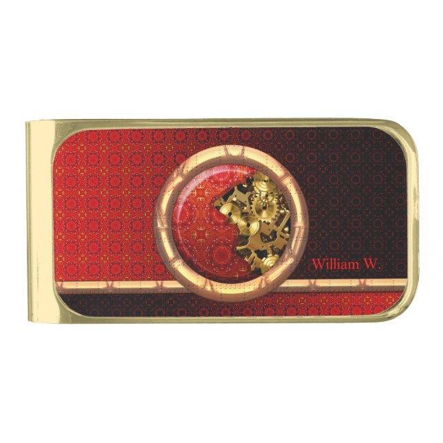 Steampunk 12 Options Gold Finish Money Clip (Front)