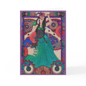 Steampunk 13 Birthday Card - Green Dress