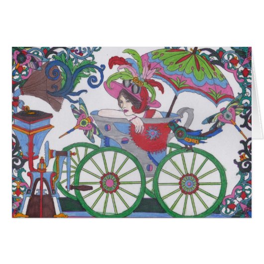 Steampunk 14 Woman in Red, Silver, Blue Bathtub (Front Horizontal)