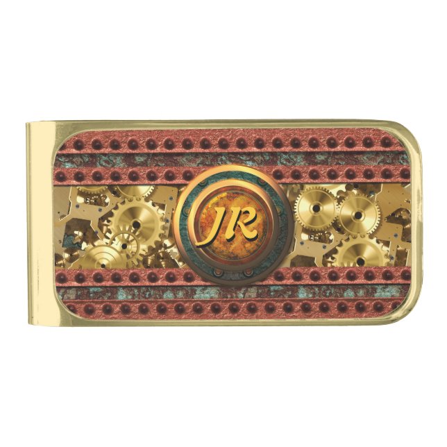 Steampunk 1-4 Options Gold Finish Money Clip (Front)