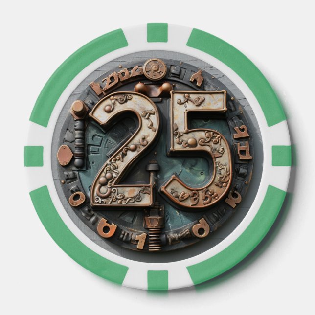 Steampunk $25 Poker Chip: Mechanical Fortune Poker Chips (Front)
