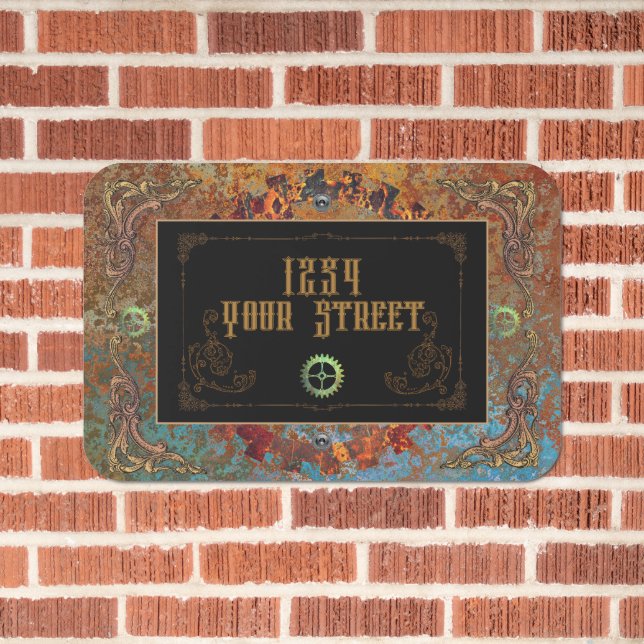 Steampunk Address Metal Sign (In Situ(Brick))
