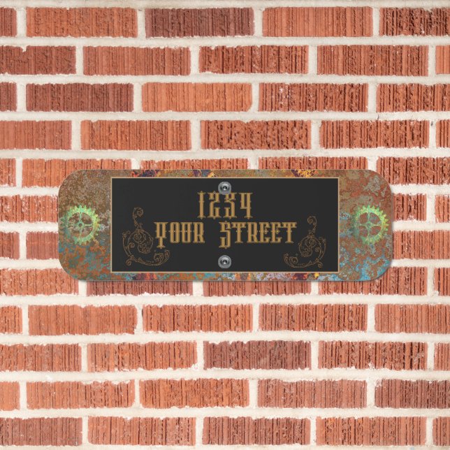 Steampunk Address Metal Sign (In Situ(Brick))