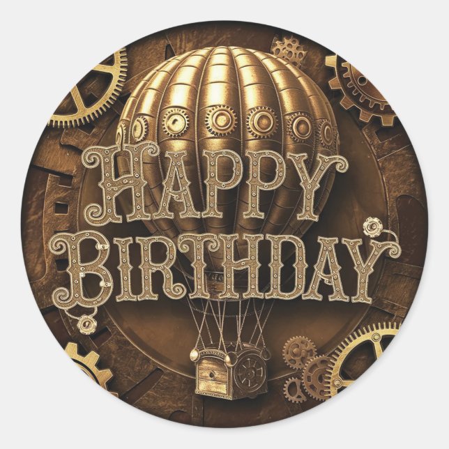 Steampunk Adventure Birthday Design Classic Round Sticker (Front)
