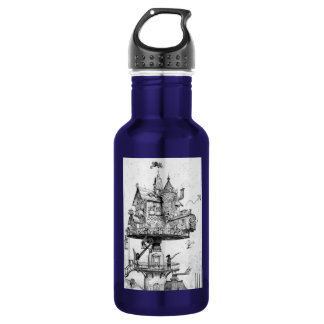 Steampunk Aerial House by Albert Robida Water Bottle