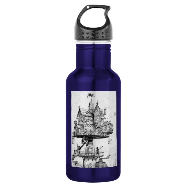 Steampunk Aerial House by Albert Robida Water Bottle (Front)