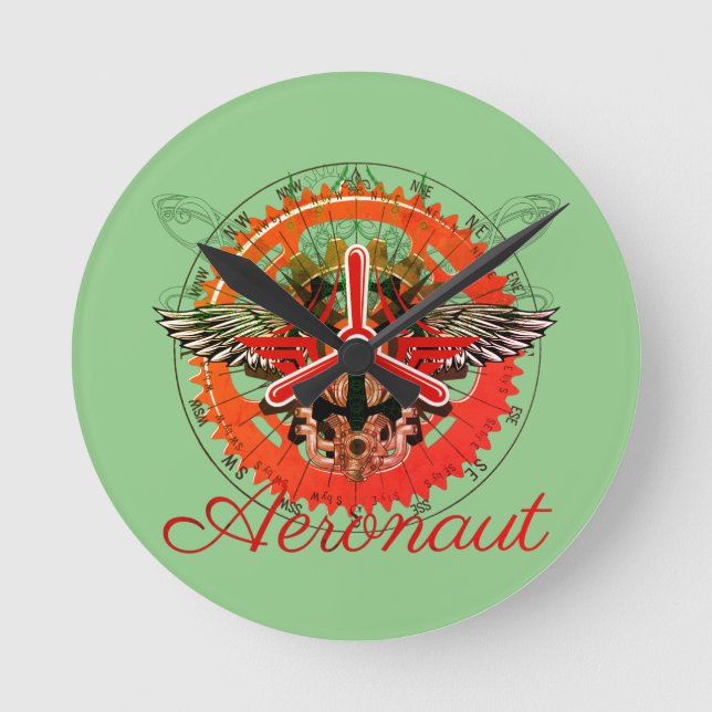 Steampunk Aeronaut, celestial mechanics Round Clock (Front)