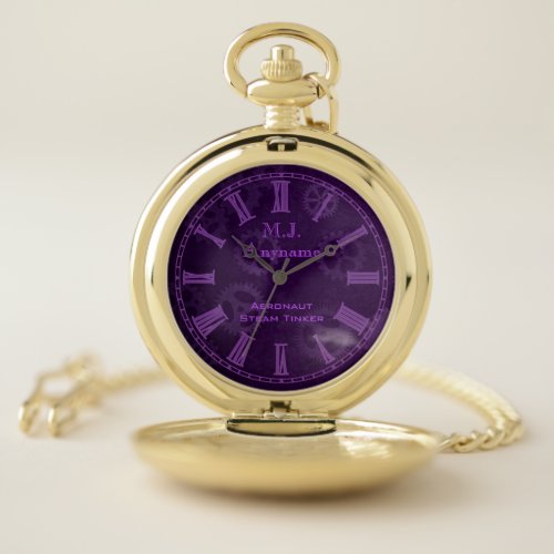 Steampunk Aeronaut Steam Tinker Purple Cogwheel Pocket Watch