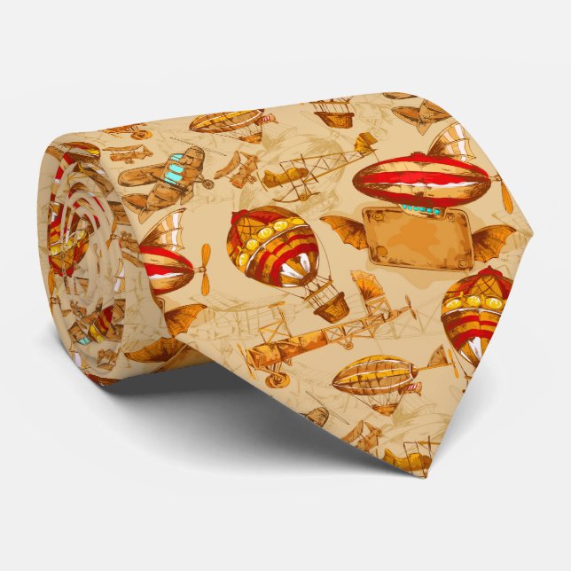 Steampunk aeronautic pattern neck tie (Rolled)