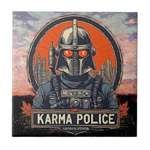 Steampunk Aesthetic - Retro Sci-Fi Karma Police Ceramic Tile