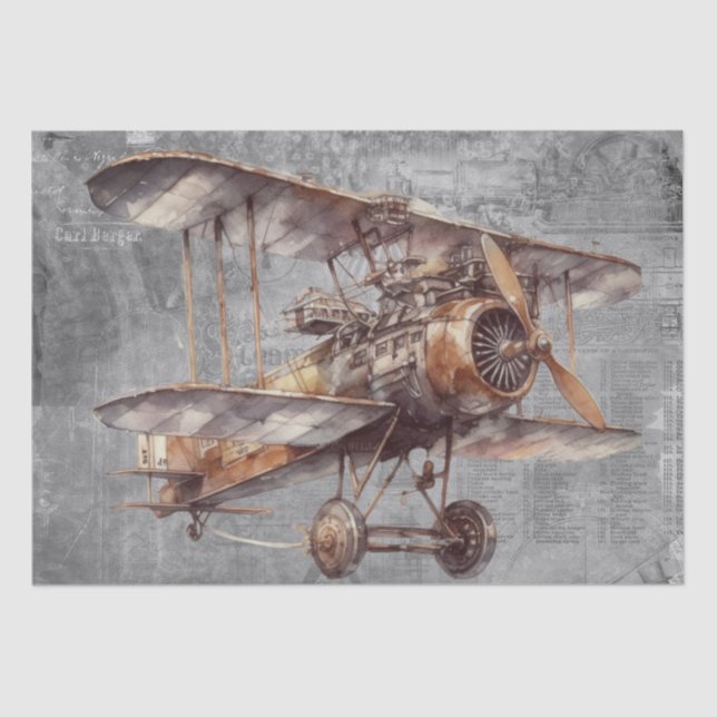 Steampunk Airplane Aircraft Tissue Paper (Front)