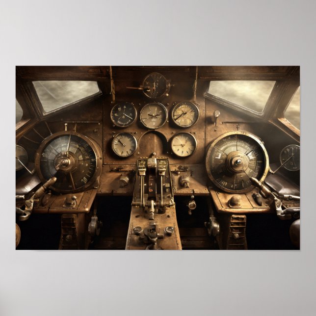 Steampunk airplane cockpit poster (Front)