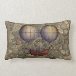 Steampunk Airship Dirigible Blimp & Cogs Lumbar Pillow