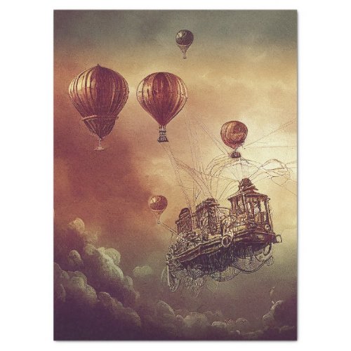 Steampunk airship etching 3 decoupage tissue paper