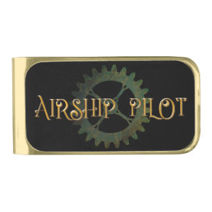Steampunk Airship Gold Finish Money Clip