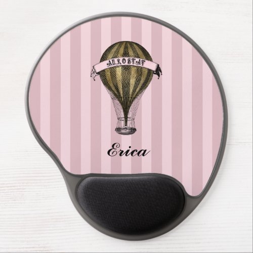 Steampunk Airship on Vintage Pink Stripes Monogram Gel Mouse Pad