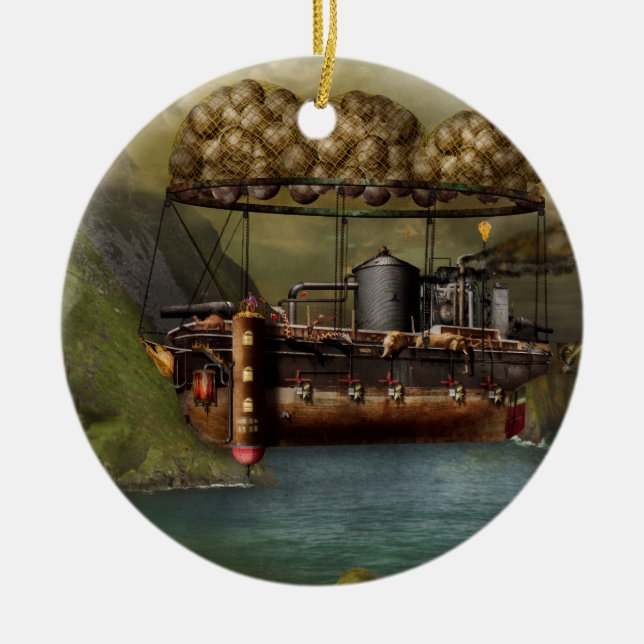 Steampunk - Airship - The original Noah's Ark Ceramic Ornament (Front)